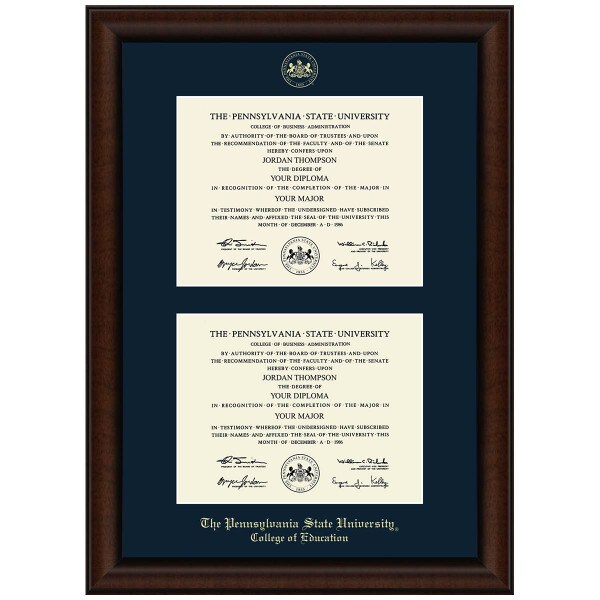 #106 Penn State College of Education double diploma frame Lenox (Walnut)